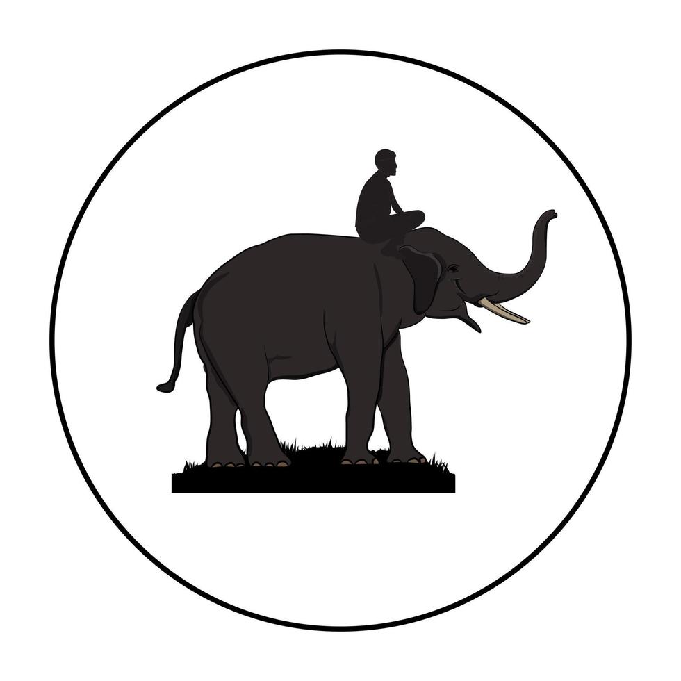 olifant met olifant mahout wandelen in witte cirkel, grafisch ontwerp vectorillustratie voor logo vector