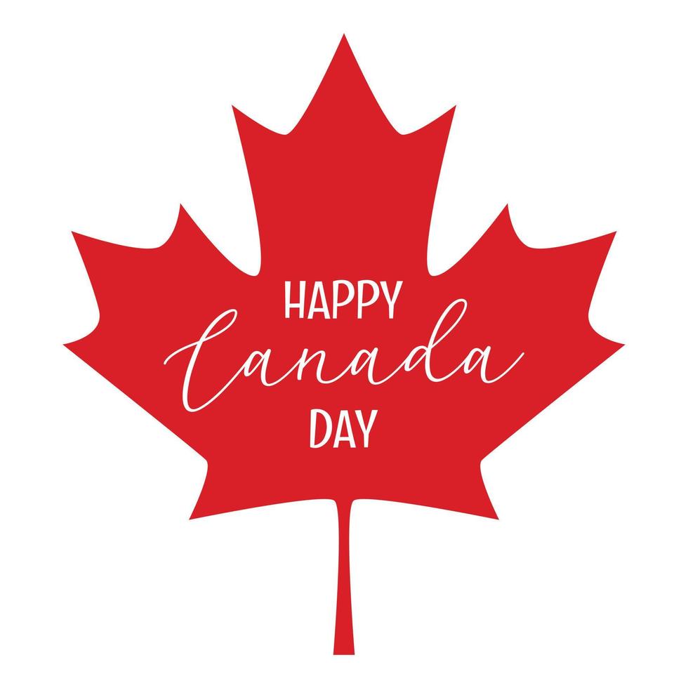 happy canada day wenskaart met maple leaf icoon van de nationale vlag van canada. eenvoudig vectorontwerp voor canada day met tekst, print. vector