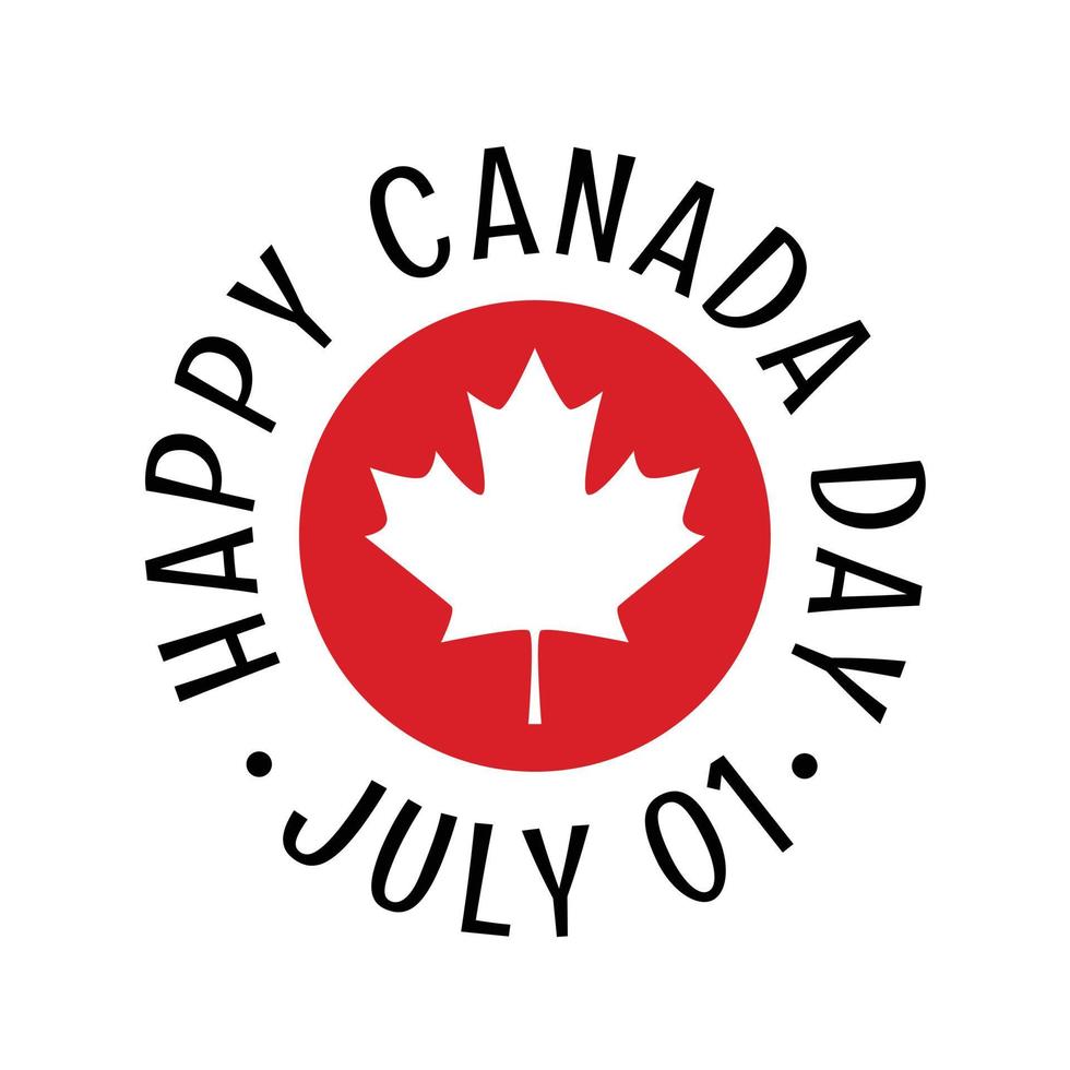 happy canada day round badge, wenskaart met maple leaf icoon van de nationale vlag van canada. eenvoudig vectorontwerp voor canada day met tekst, print. vector