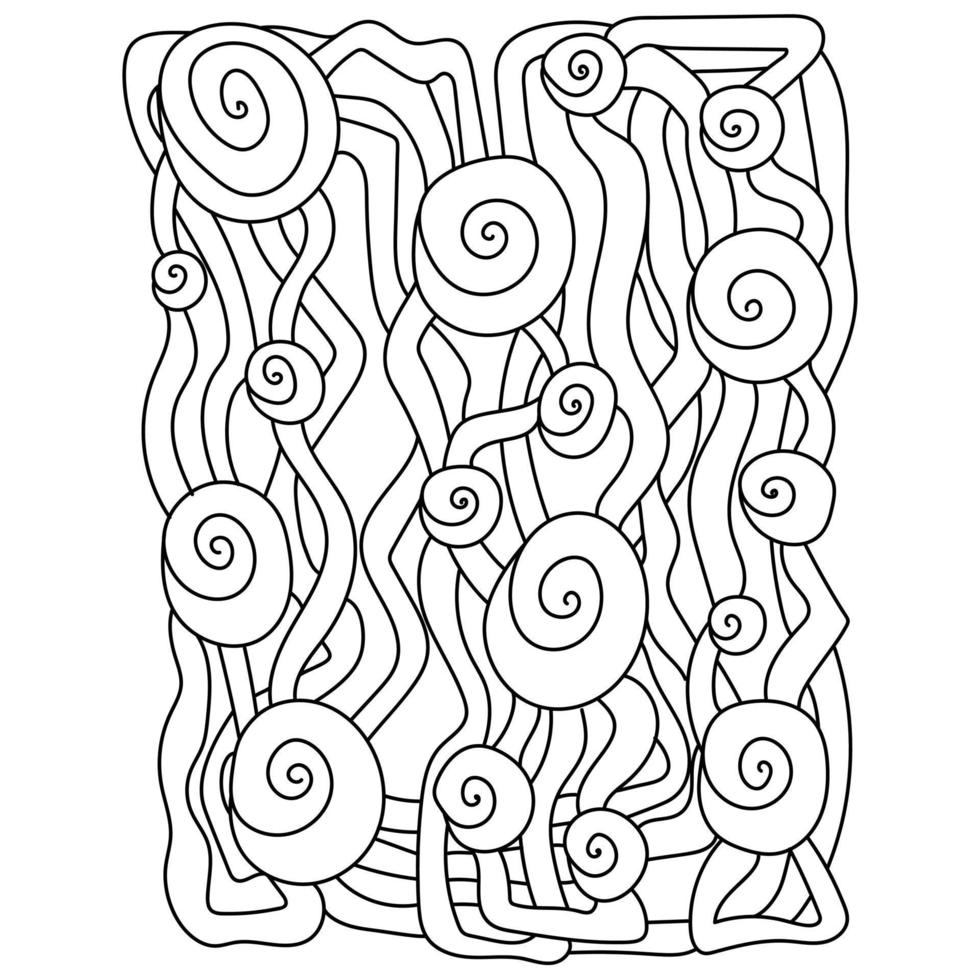 abstracte kleurboekpagina, meditatieve spiralen en strepen voor creativiteit vector