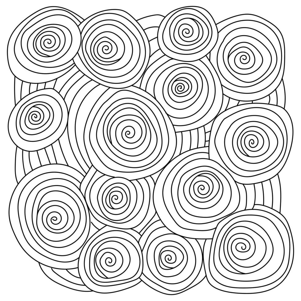 meditatieve kleurplaat met spiralen en cirkels, fantasiepatronen van eenvoudige lijnen vector
