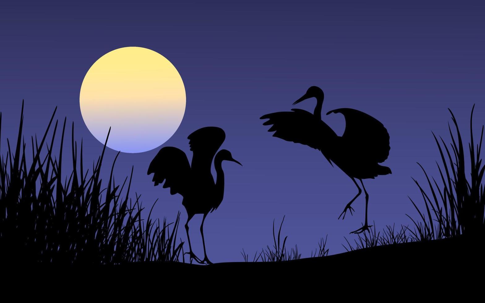 vogels silhouet in maanlicht natuur achtergrond vector