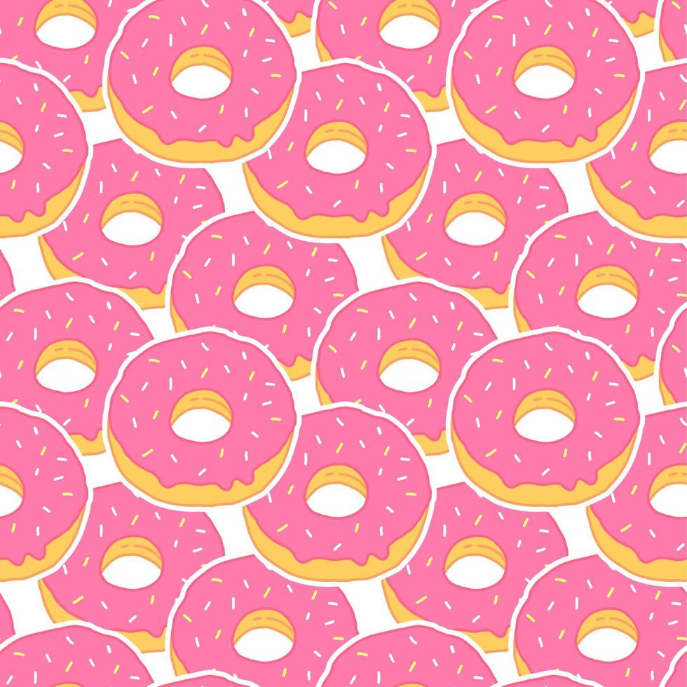 naadloze patroon met roze donuts in cartoon-stijl. vector voedsel afbeelding achtergrond.