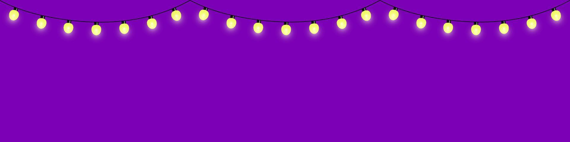 Oost Timor langs regelmatig decoratieve slinger van elektrische gloeilampen, twinkelende lichtjes, gele  lampen. paarse achtergrond. vectorontwerp. 8076301 Vectorkunst bij Vecteezy
