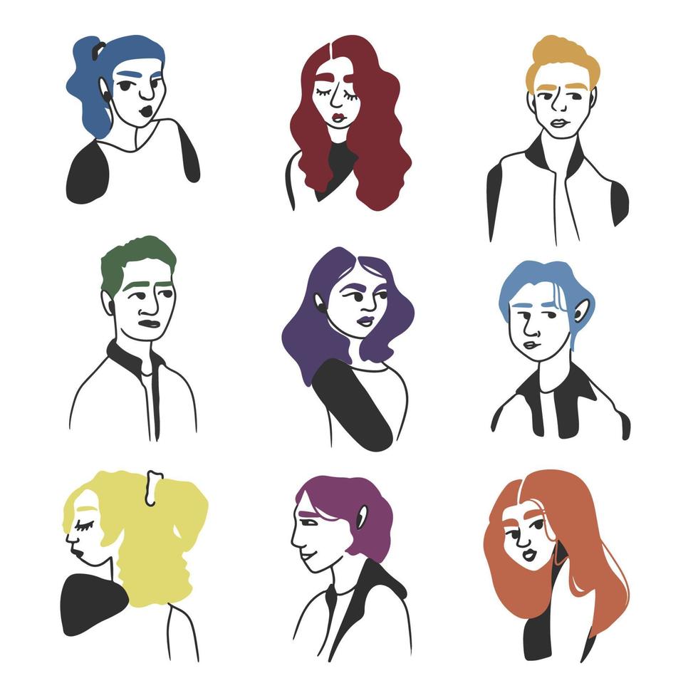 avatars van meisjes en jongens in doodle-stijl vector