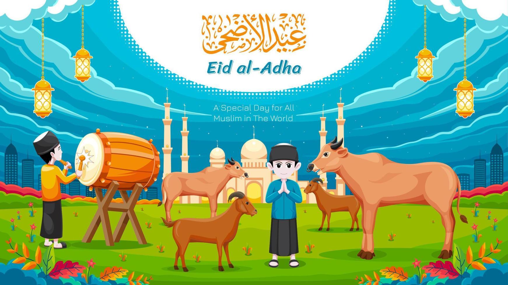 eid al adha dekstop achtergrond met illustratie vector