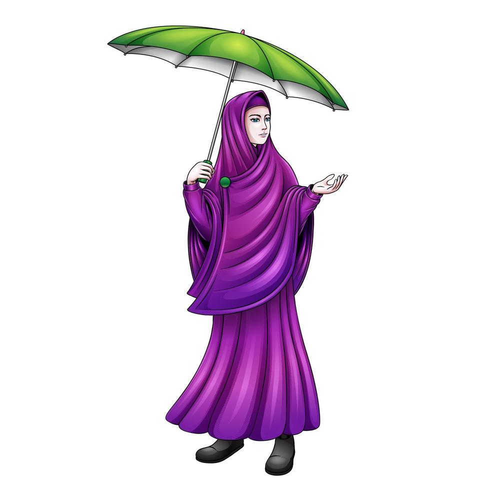 illustratie van een moslimvrouw met een paraplu vector