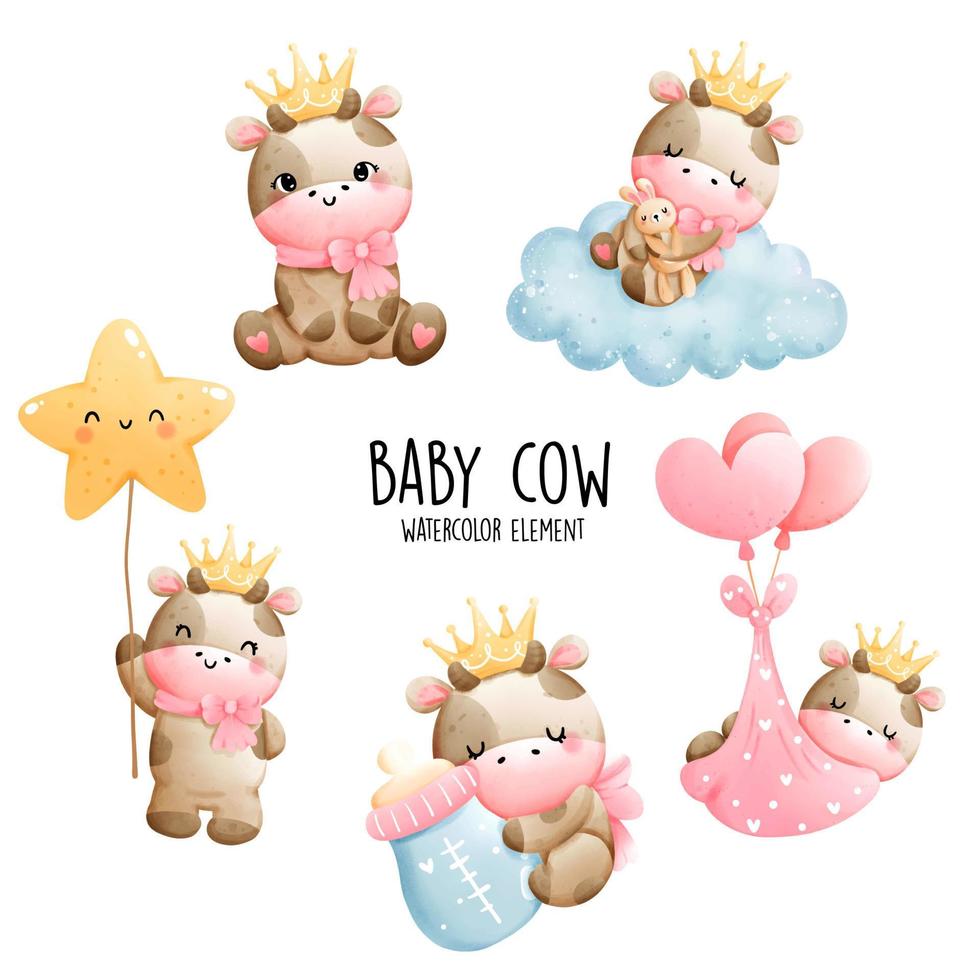 baby koe verjaardag, baby koe baby shower, vector illustratie