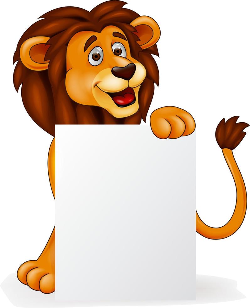 leeuw cartoon met leeg teken vector