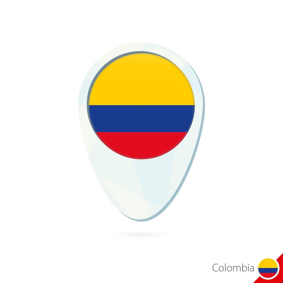 Colombia vlag locatie kaart pin pictogram op witte achtergrond. vector