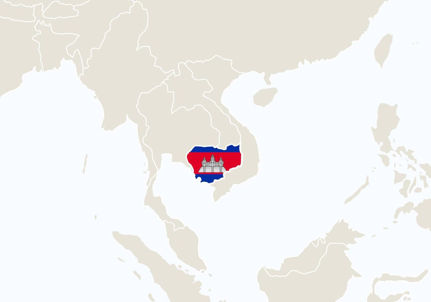 Azië met gemarkeerde kaart van Cambodja. vector