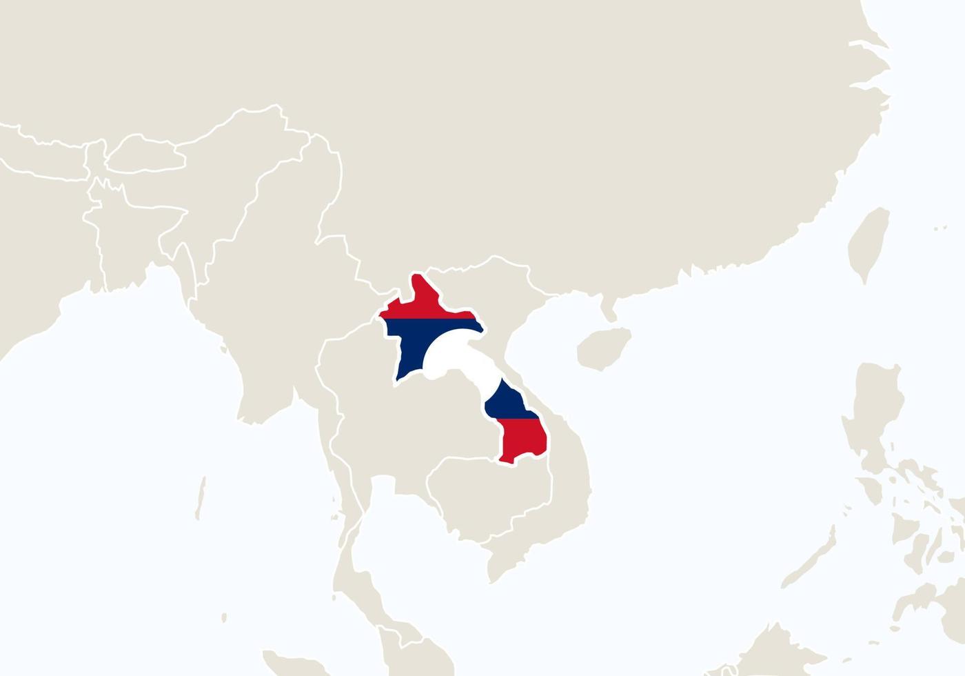 Azië met gemarkeerde kaart van Laos. vector
