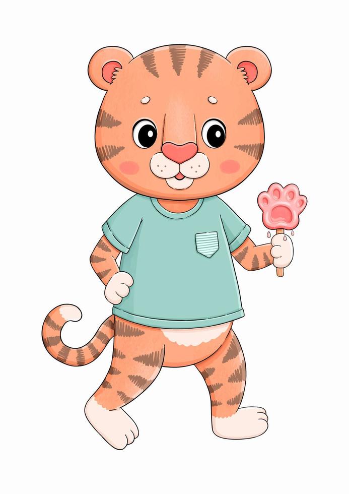 tijger in t-shirt met pootvorm ijs vectorillustratie vector