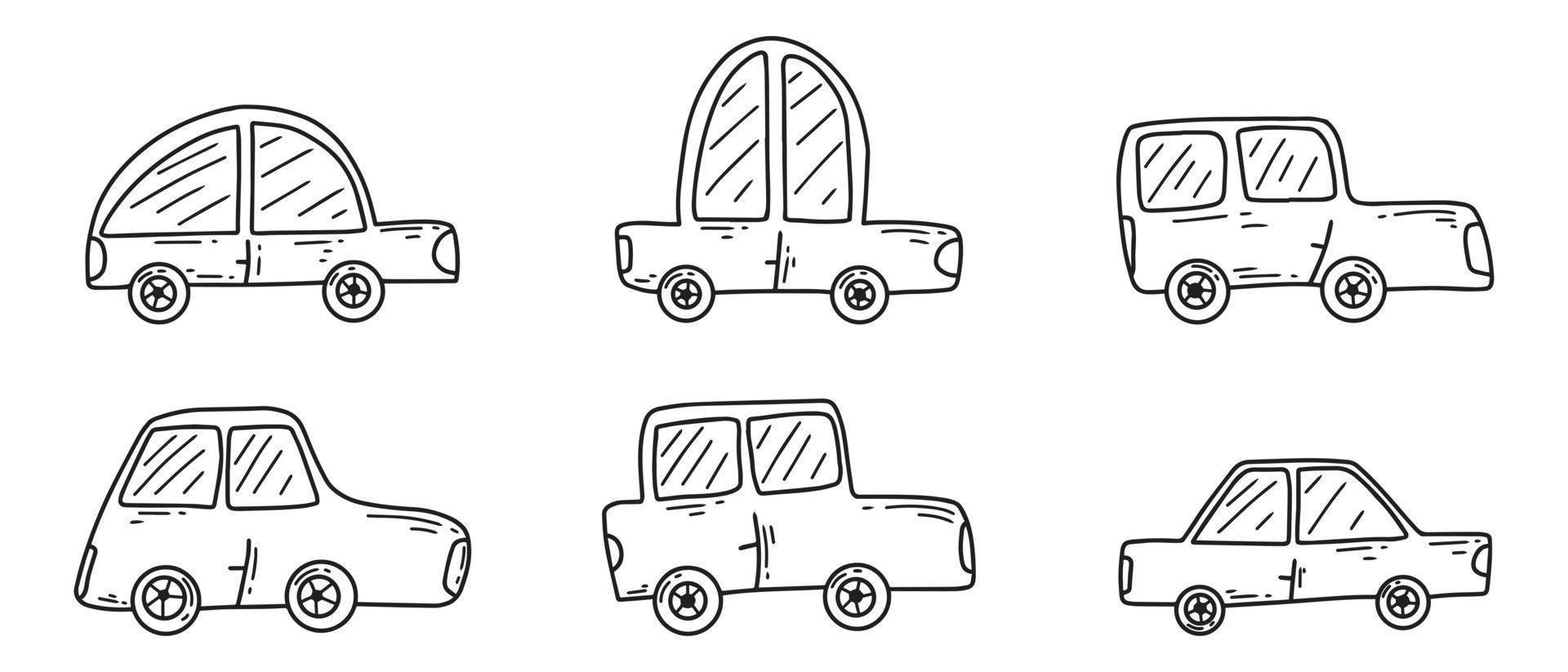 doodle auto set. kinder auto's. vectorillustratie. vector