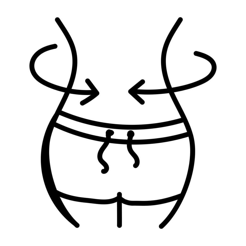 buik met pijlen, met het concept van een pictogram van een slanke taille-krabbel vector