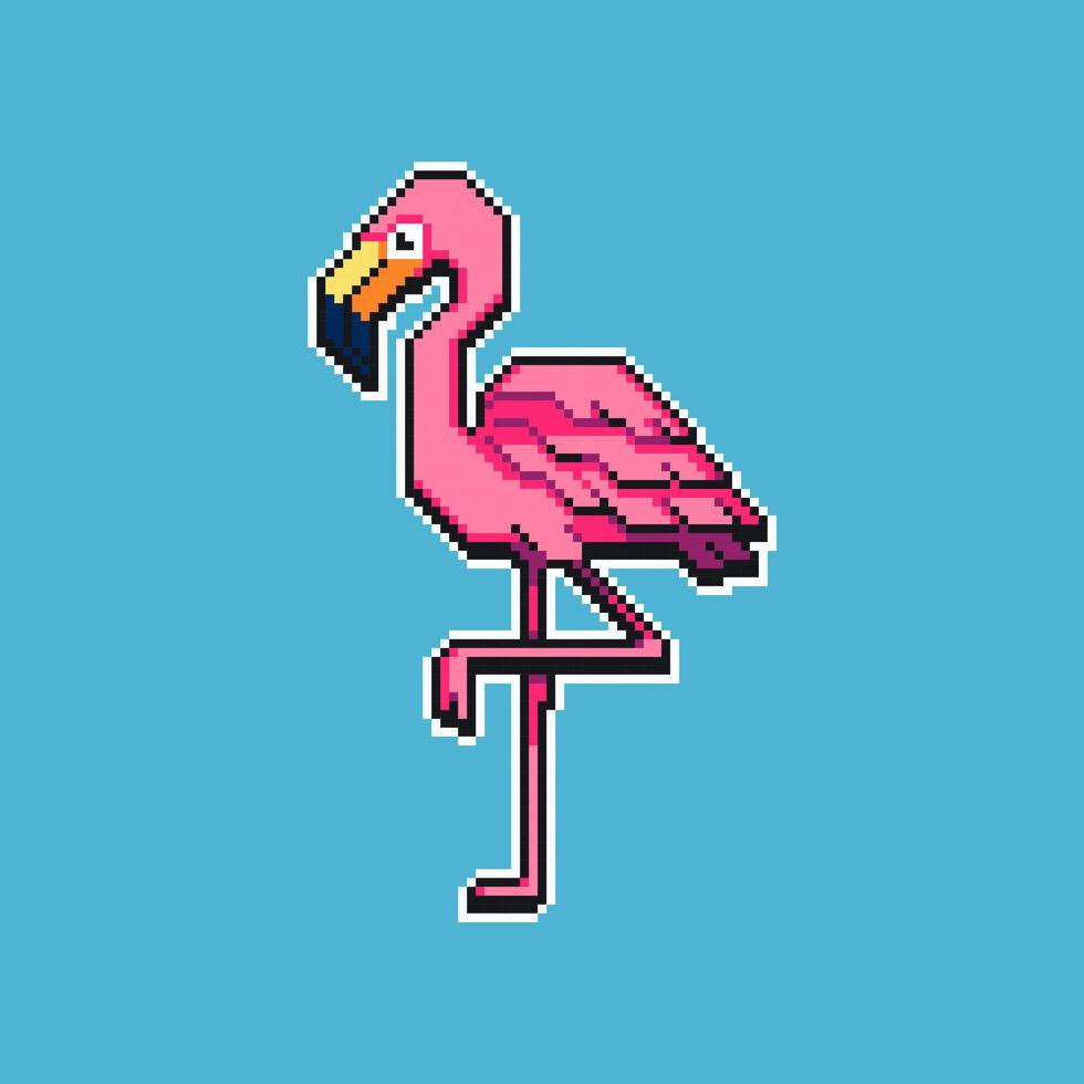 volledig bewerkbare pixel art vector illustratie roze flamingo voor game-ontwikkeling, grafisch ontwerp, poster en kunst.