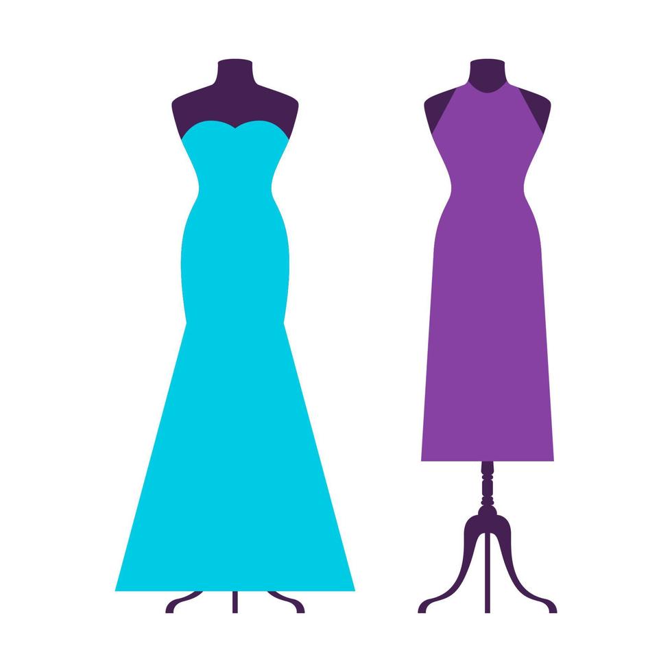 jurk op etalagepop model. platte jurk symbool silhouet. feestkleding stijl fasion ontwerp pictogrammalplaatje vector