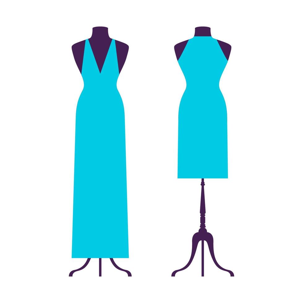jurk op etalagepop model. platte jurk symbool silhouet. feestkleding stijl fasion ontwerp pictogrammalplaatje vector