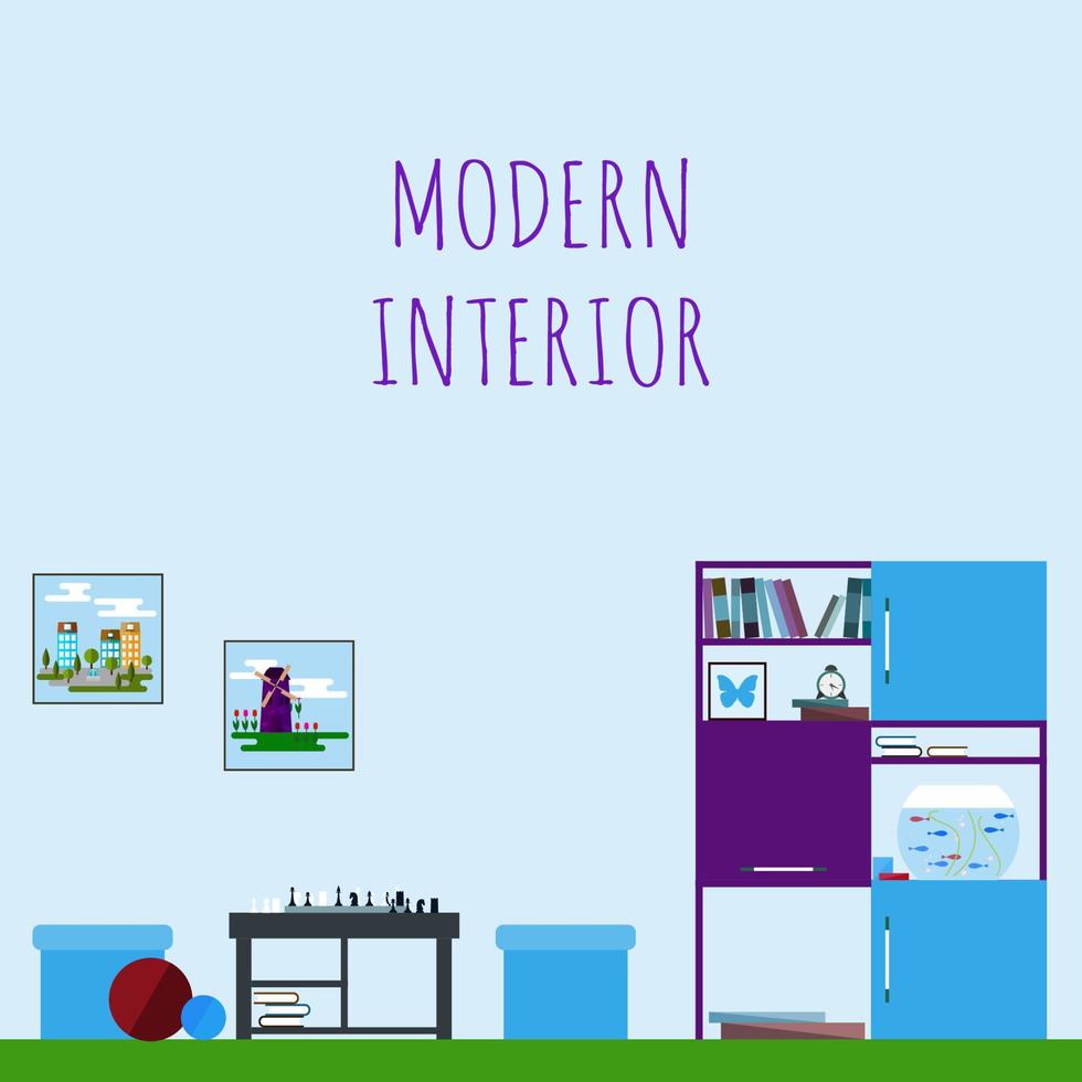 interieur meubels minimalistische grappige cartoon decoratie kaart achtergrond sjabloon vector