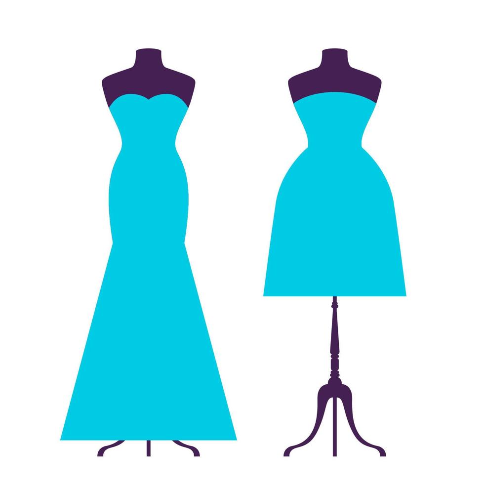 jurk op etalagepop model. platte jurk symbool silhouet. feestkleding stijl fasion ontwerp pictogrammalplaatje vector