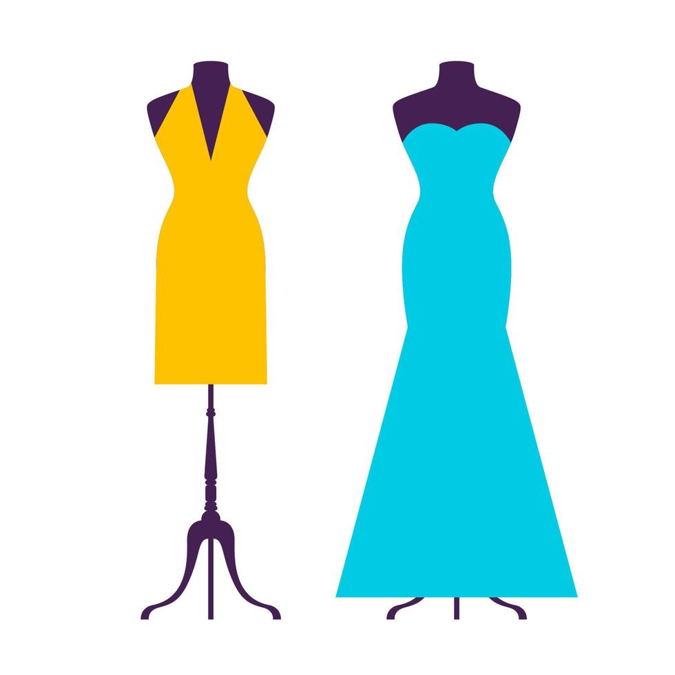 jurk op etalagepop model. platte jurk symbool silhouet. feestkleding stijl fasion ontwerp pictogrammalplaatje vector