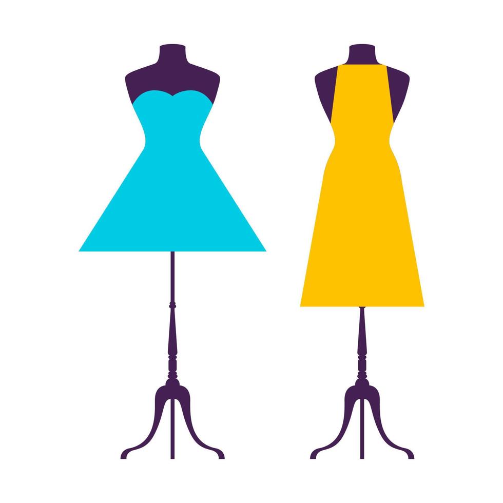 jurk op etalagepop model. platte jurk symbool silhouet. feestkleding stijl fasion ontwerp pictogrammalplaatje vector