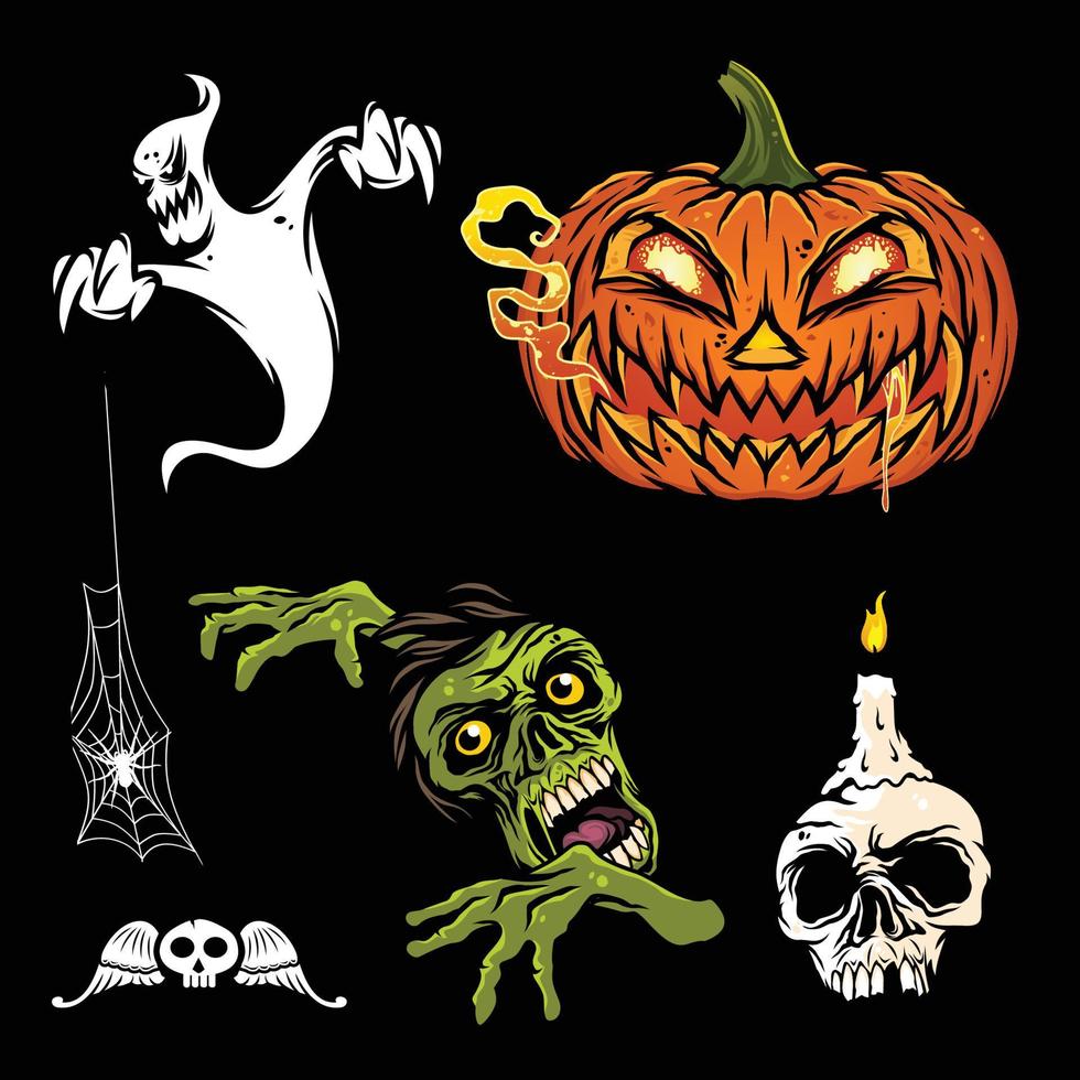 set van halloween, ontwerpelement voor logo, poster, kaart, banner, embleem, t-shirt. vector illustratie