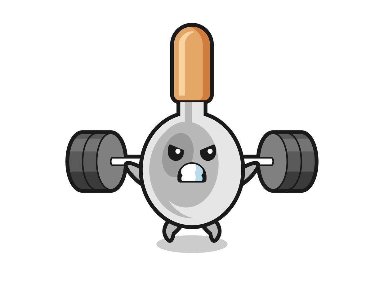 kooklepel mascotte cartoon met een barbell vector