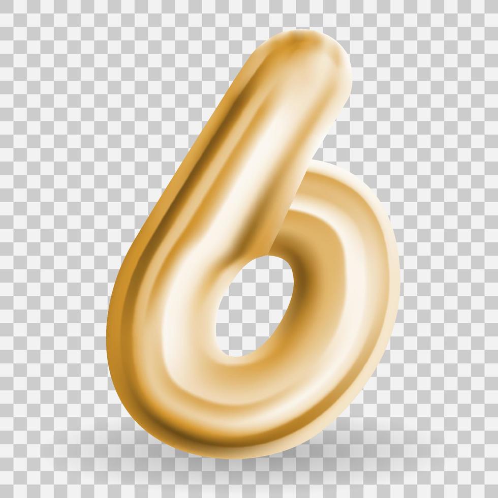 gouden volumetrische 3D-tekstballonnen belettering 6 op transparante achtergrond. vectorillustratie. eps10 vector