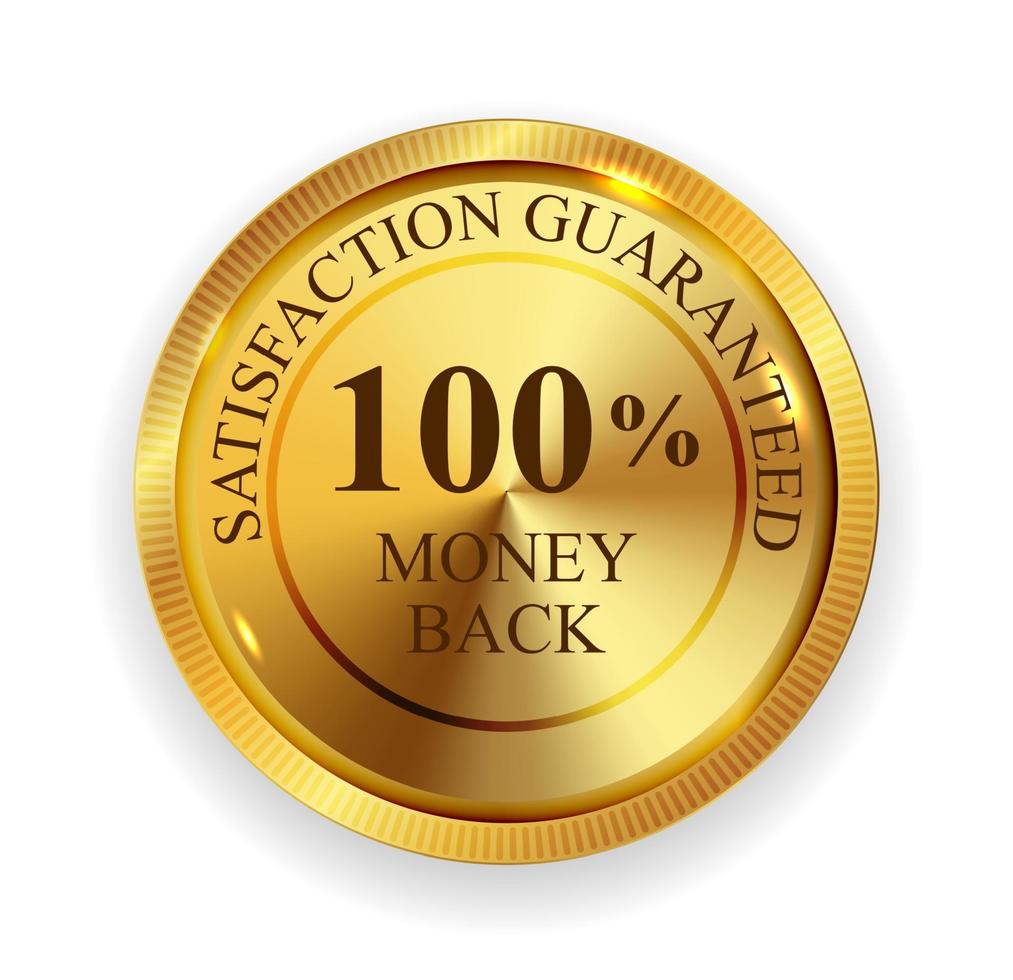 premium kwaliteit 100 geld terug gouden medaille pictogram zegel teken geïsoleerd op een witte achtergrond. vector illustratie