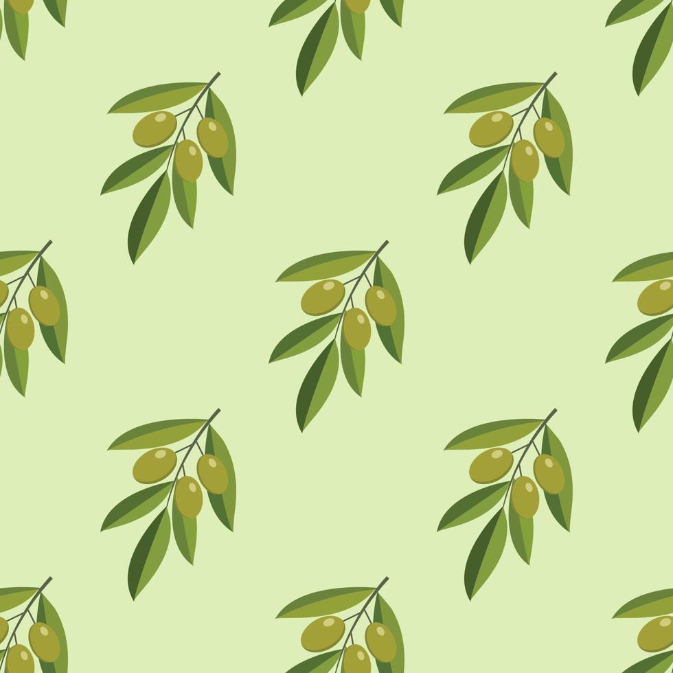 vector naadloos patroon met groene olijfboomtakken. voor het ontwerp natuurlijke biologische cosmetica, inpakpapier, zeep, olijfolie. vectorillustratie.