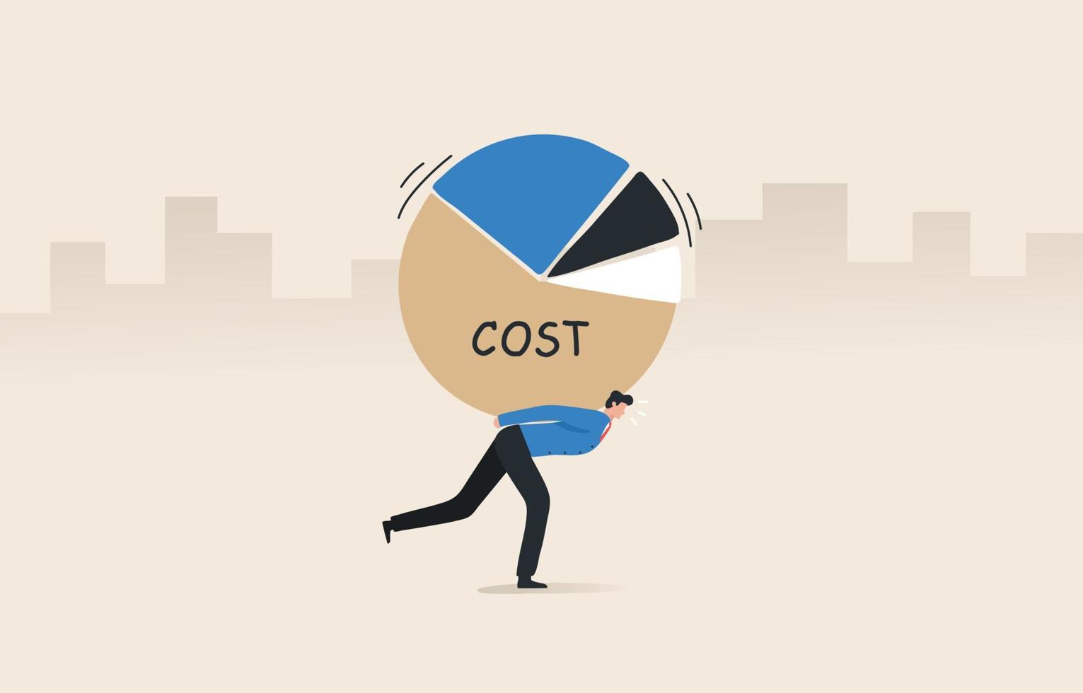 ontwikkeling van strategische kosten, managementconcept. kostenanalyse met database. het optimaliseren van het beheer van technologieontwikkeling. onderwijs benadering. zakenlieden dragen de kosten die te hoog zijn. vector