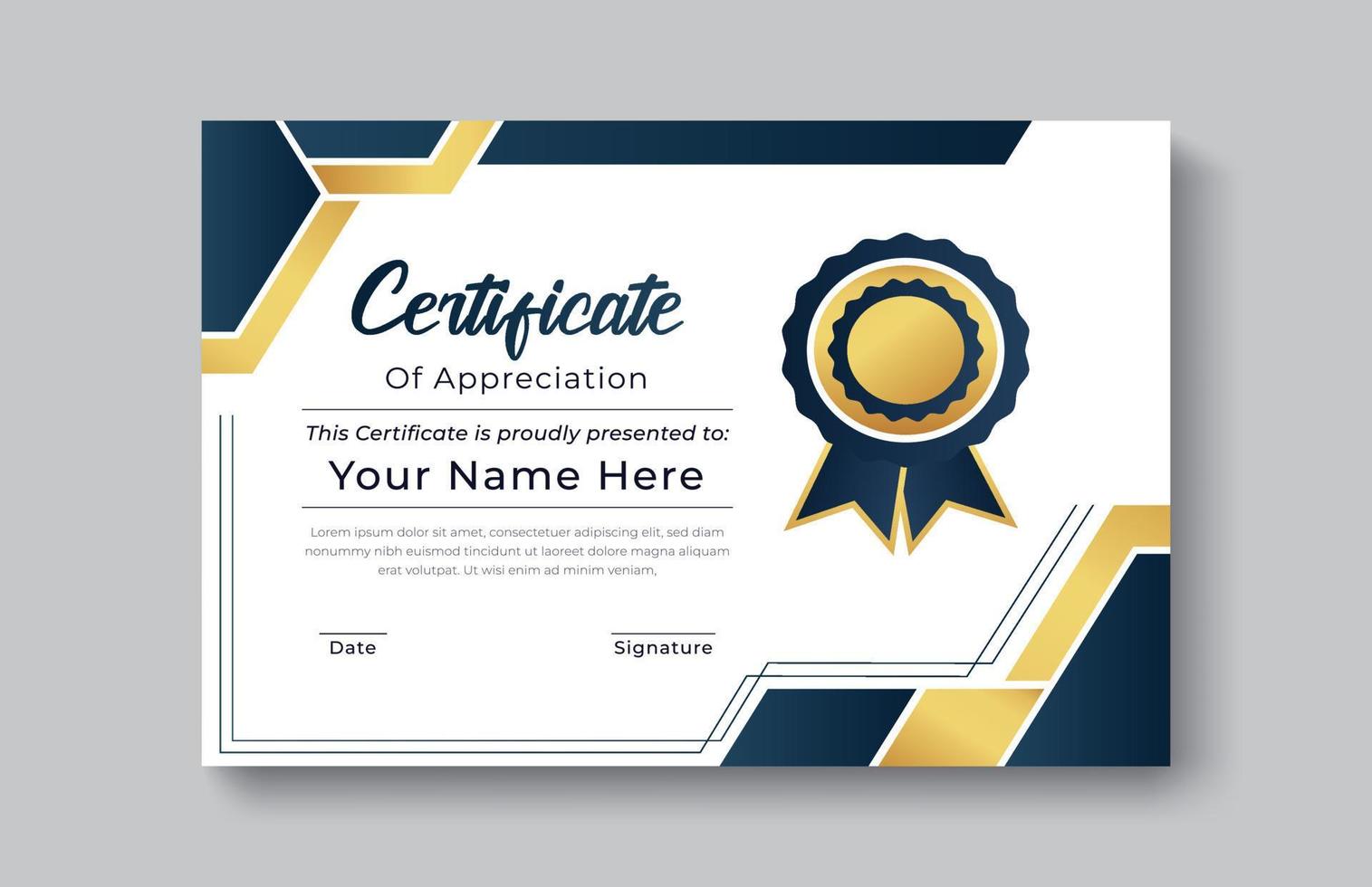 certificaat goud waardering prestatie sjabloon onderscheiding prestatie schoon creatief certificaat erkenning excellentie certificaat grens voltooiing sjabloon certificaat ontwerpsjabloon vector