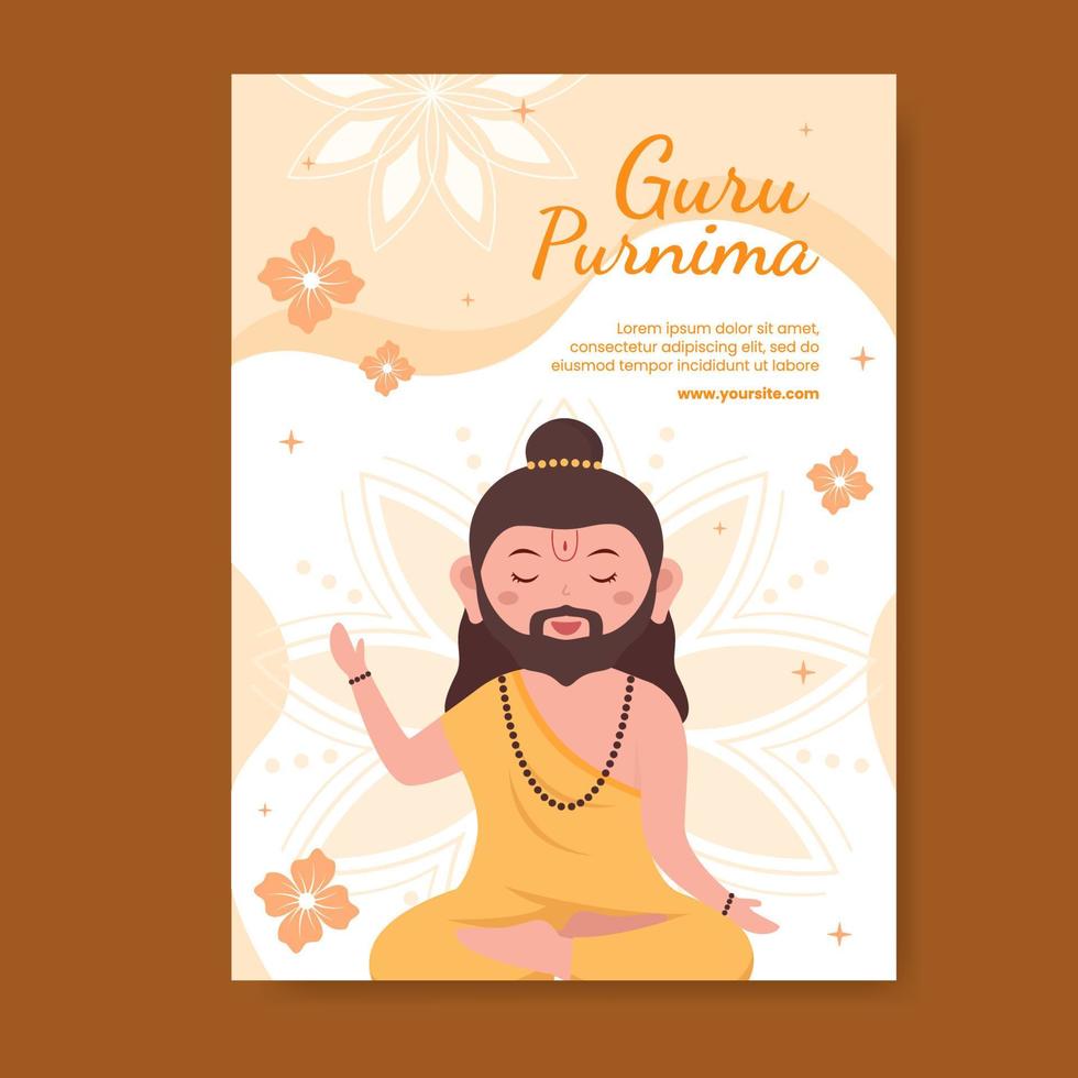 goeroe purnima van Indiase festival verticale poster sjabloon sociale media platte cartoon achtergrond afbeelding vector