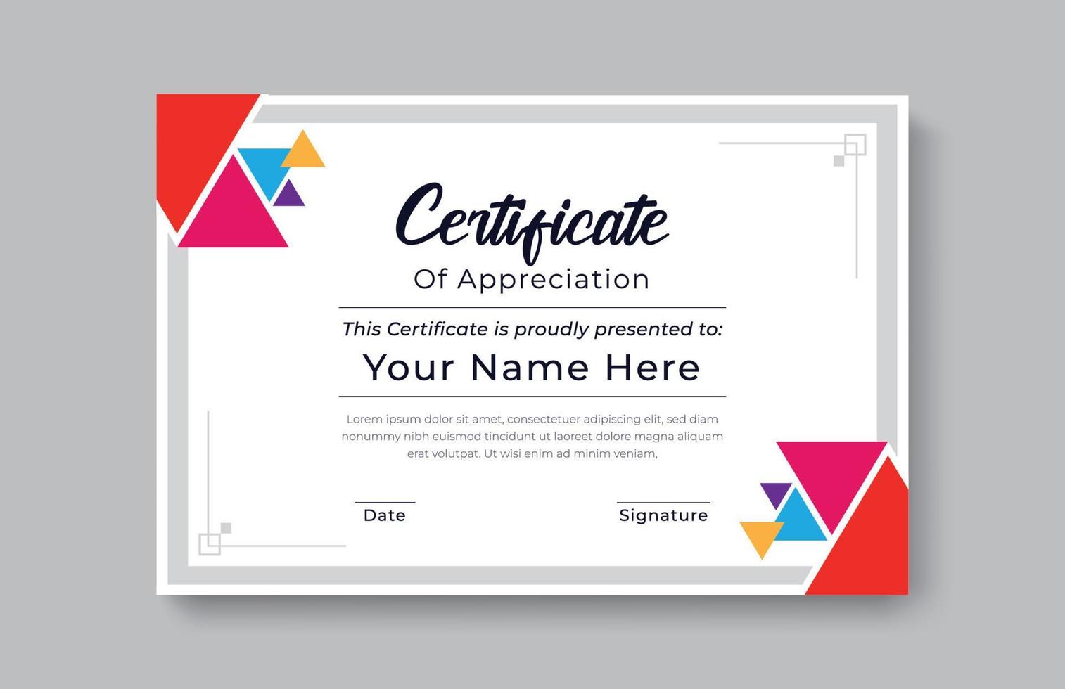 modern abstract certificaat waardering prestatie sjabloon onderscheiding prestatie schoon creatief certificaten erkenning excellentie certificaat grens voltooiing elegant certificaat ontwerpsjabloon vector