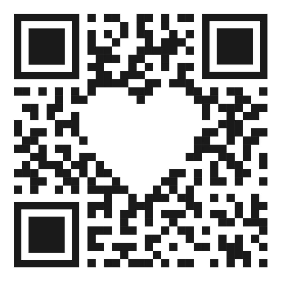 qr-code met hartvorm. concept van digitale liefde. vector illustratie