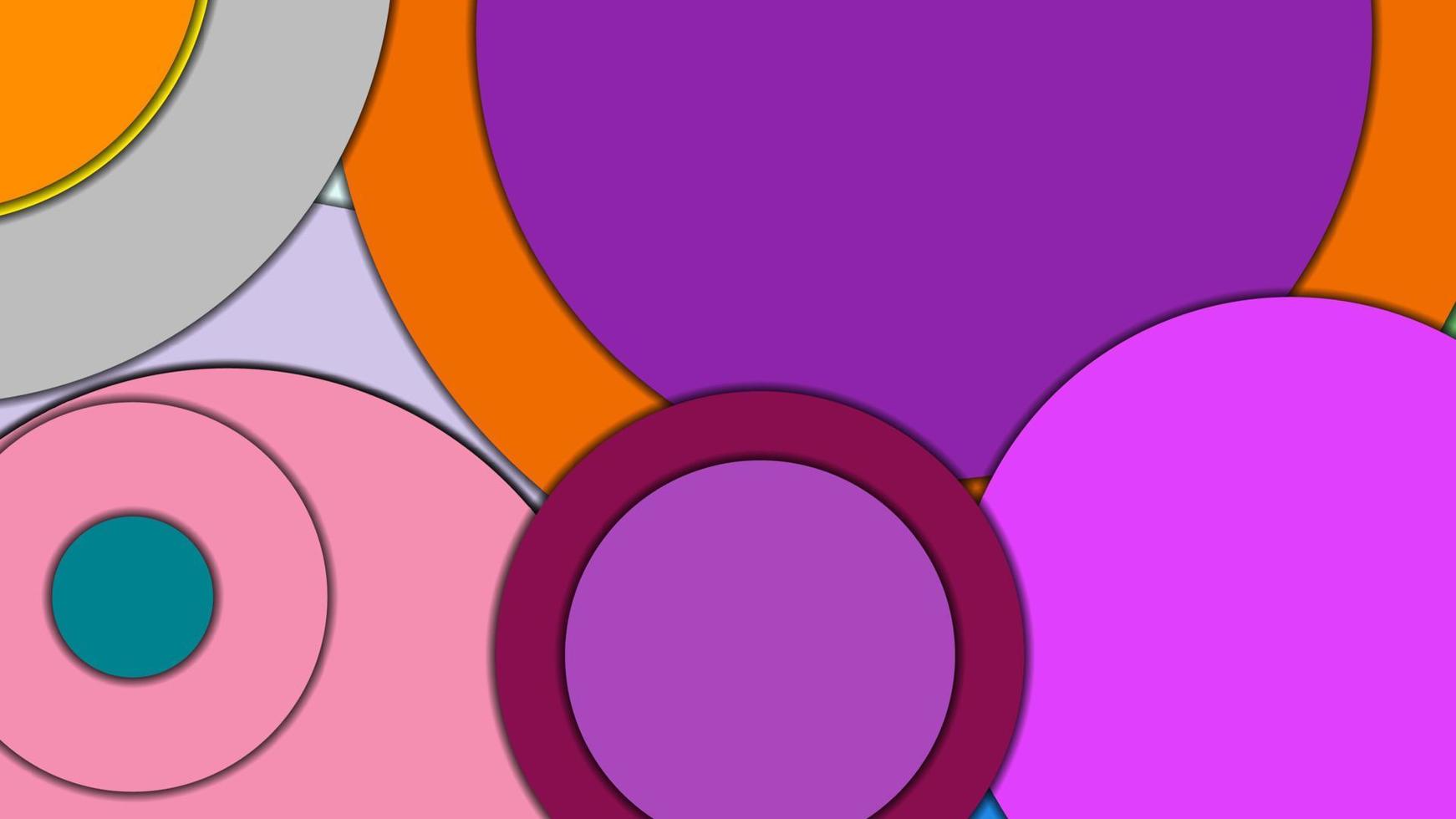 abstracte geometrische kleurrijke vectorachtergrond in materiaalontwerpstijl met concentrische cirkels en gedraaide rechthoeken met schaduwen, die gesneden papier imiteren. vector