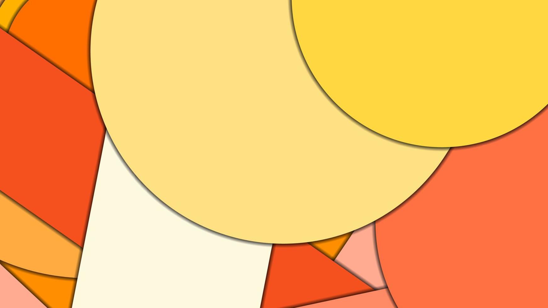 abstracte geometrische vectorachtergrond in materiaalontwerpstijl met een beperkt geharmoniseerd palet, met concentrische cirkels en gedraaide rechthoeken met schaduwen, die gesneden papier imiteren. vector