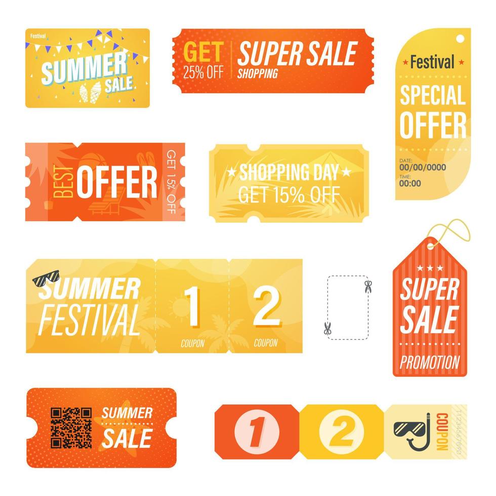 aanbieding banner verkoop zomer. ticket kaart coupon sjabloonontwerp. vector illustratie