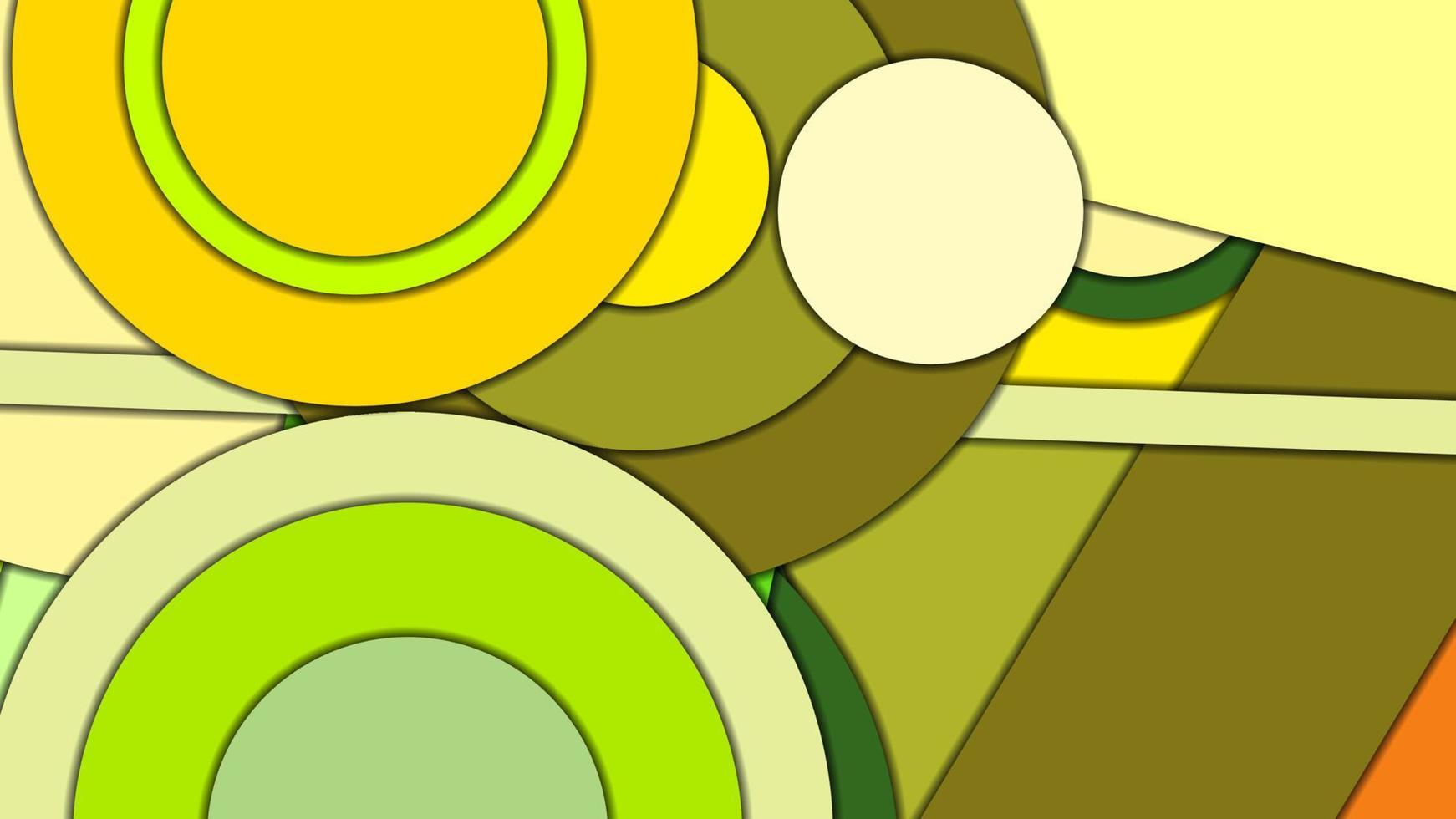 abstracte geometrische vectorachtergrond in materiaalontwerpstijl met een beperkt geharmoniseerd palet, met concentrische cirkels en gedraaide rechthoeken met schaduwen, die gesneden papier imiteren. vector