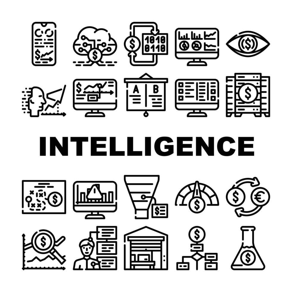 business intelligence technologie pictogrammen instellen vector