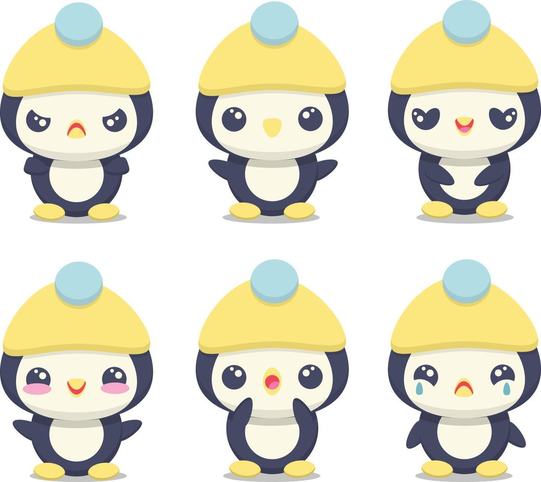 stel schattige cartoonpinguïn in met verschillende emoties vector