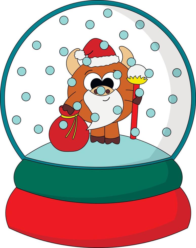kerst sneeuwbal met stier santa. illustratie in kleur tekenen vector