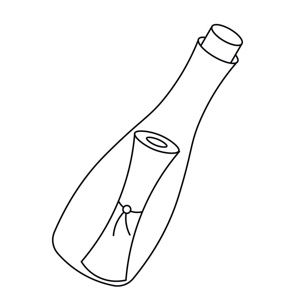 schatkaart met één element in een fles. illustratie in zwart-wit tekenen vector