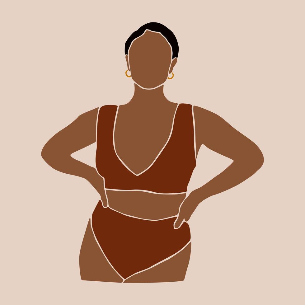 moderne abstracte vrouw lichaam figuur in zwembroek. vrouwelijke vorm. internationale plus size vrouwen in ondergoed. hedendaagse art.silhouette van zomer anonieme vrouw. minimalistische esthetische illustratie vector