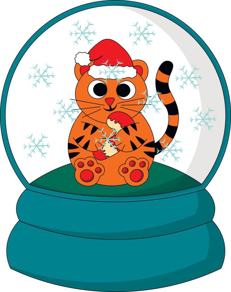 kerst sneeuwbal met tijger en zuurstok. illustratie in kleur tekenen vector