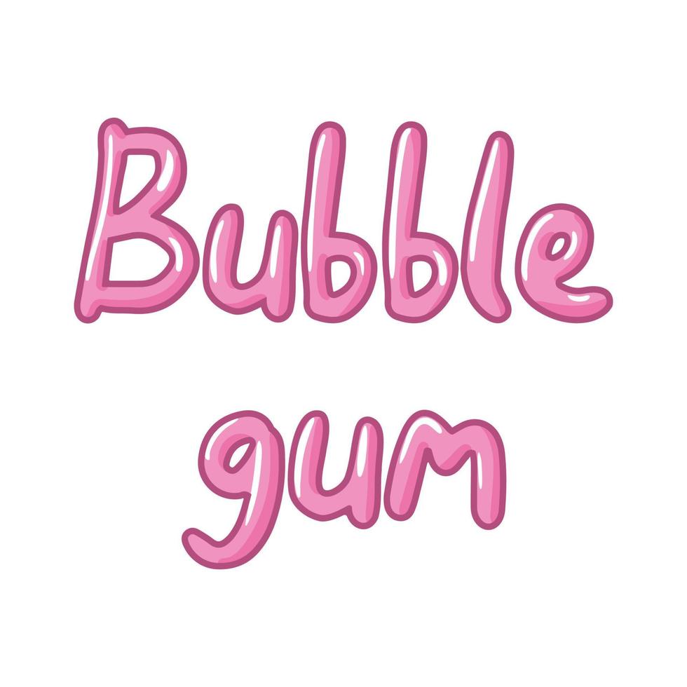 kauwgom tekst vectorillustratie. grappige roze belettering kauwgom op wit, roze letters, snoep belettering vector