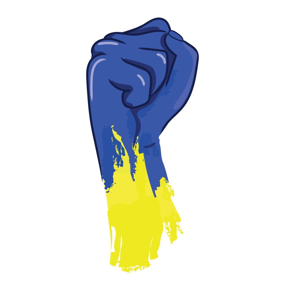 menselijke vuist graphics in blauw geel Oekraïne vlag kleuren vectorillustratie geïsoleerd op witte background.solidarity voor Oekraïne, concept van weerstand. stop oorlog concept.patriottische illustratie vector