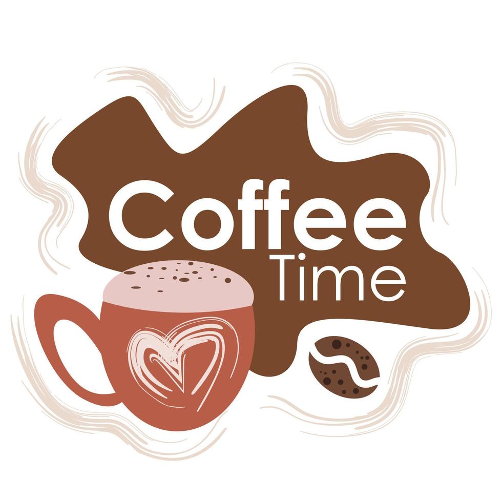 koffie tijd logo. komt in de vorm van een kopje en bubbelkoffie vector