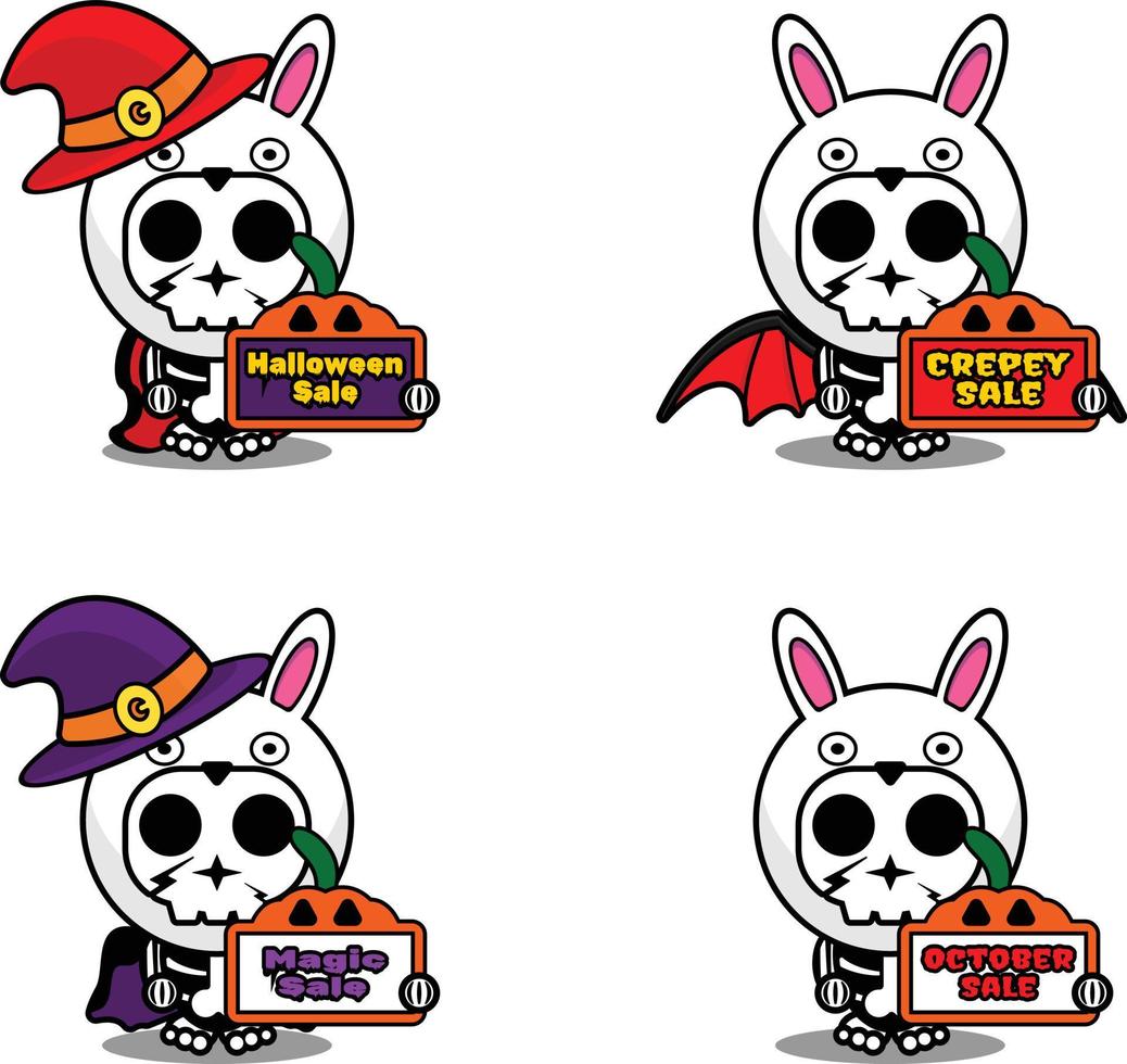 korting verkoop halloween party ontwerp, schedel dier kostuum vectorillustratie vector